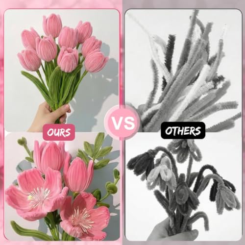 Image of YUNAMI Chenille Stems for DIY Flower Making - 400 Pcs Pipe Cleaners with Floral Wire, Tape, Stamen & Pearls - Premium Bouquet Supplies for Home Decor & Gifting (400, Pink)