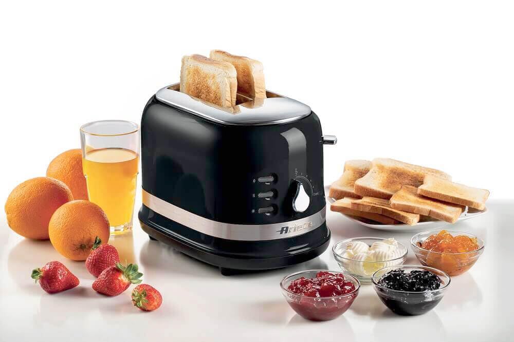 Ariete 149 Tostadora 2 rebanadas moderna con pinzas, expulsión automática, cajón recogemigas, función descongelación y calentamiento, 6 niveles de tostado, 800 W, negro