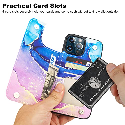 Image of HAOPINSH for iPhone 13 Pro Max Wallet Case with Card Holder, Blue Purple Marble Pattern Back Folio Flip PU Leather Kickstand Card Slots Case, Double Magnetic Clasp Durable Shockproof Cover 6.7 inch