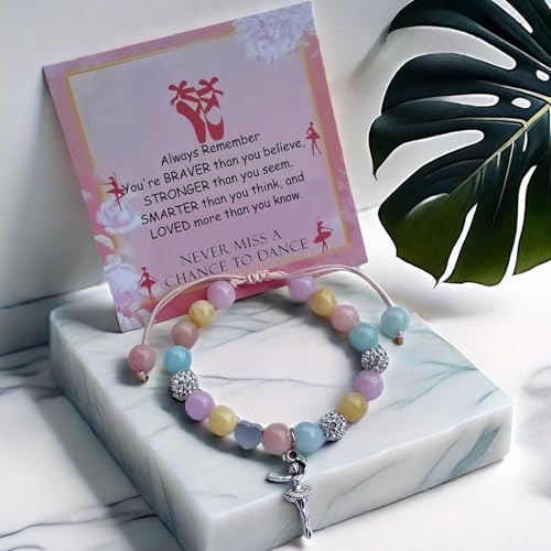 Image of DOLON Colorful Stones Handmade Crystal Ballet Charm Bracelet First Recital Stage Performance Dance Competition Encouragement Gift for Her