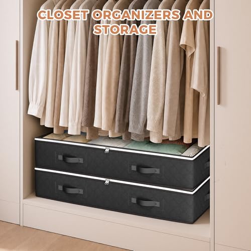 Image of Budding Joy Under Bed Storage Containers with Clear Lids, 4 Pack | Underbed Storage Bags for Blankets, Towels, Comforter, Sweaters, Linen Sheets, Wrapping Paper