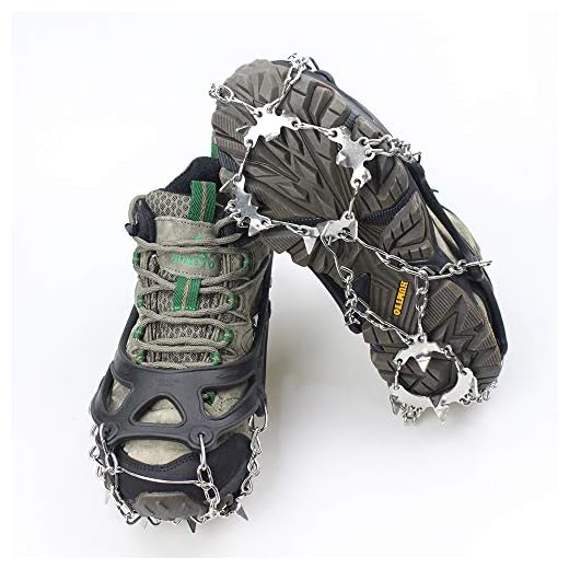 TZH Ice Snow Grips Traction, Stainless Steel Anti-Skid Boots Crampons with 19 Claw, Winter Ice Cleat Spikes Crampons for Outdoor Travelling,L