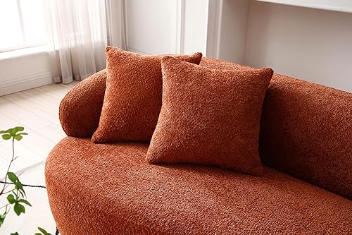 Image of KEIKI 87 inch Curved Oversized Boucle Cloud Sofa with Thickened Seat Cushions and Backrest, Modern Style 3-Seater Upholstered Corner Fluffy Couch, No Assembly Required, for Apartment, Living Room, Orange