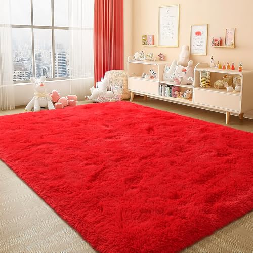 BENRON Fluffy Area Rugs for Living Room Bedroom 5x8 Washable, Red
