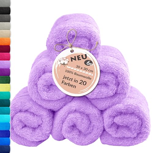 Lashuma Essuie Main Eponge London, Lot de 6 Serviette de Bain 30x30 cm, Serviette de Douche Violette Augergine