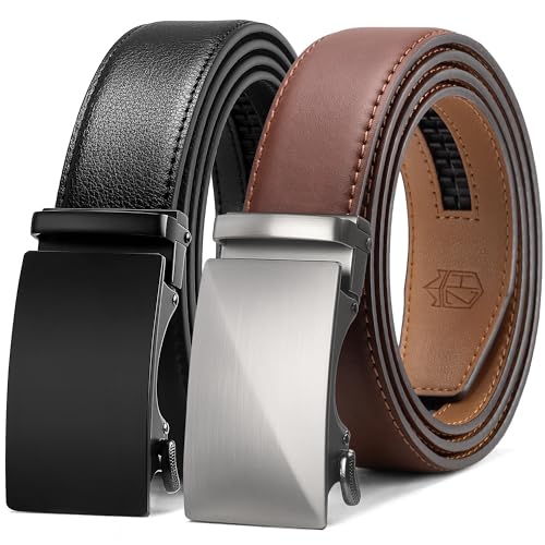 Image of Zitahli Leather Ratchet Belt for Men - 2 Pack Mens belt,Customizable Fit | Everyday Men Dress Pants Belt,Casual Occasion,Classic Style,Gifts for Men on Birthday,Anniversary,Father's Day,and Christmas