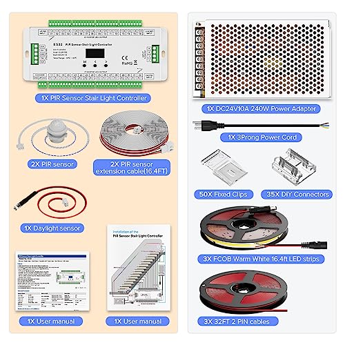 Kit luz escalera sensor PIR tira LED 3x16FT 3000K miniatura 6