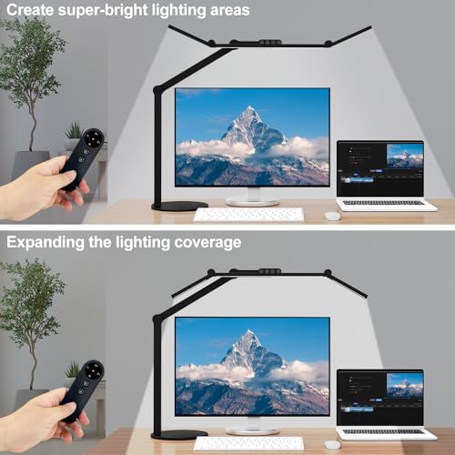 Image of Micomlan Architect Desk Lamp with Remote Control, Adjustable Led Desk Light for Home Office with Base, 24W Bright Auto Dimming Table Light Rotatable Office Lamp with Swing Arm for Computer Cafting