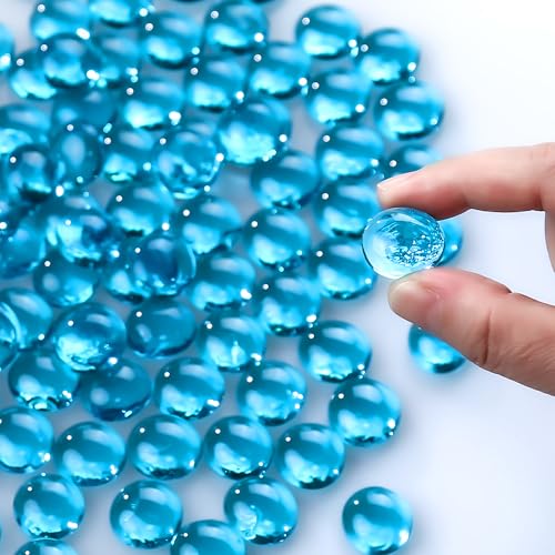 Image of CYS EXCEL Light Blue Glass Gemstone Beads Vase Fillers (6 LBS) Flat Marble Beads Multiple Color Choices Aquarium Decor Rocks Floral Stones Decorative Mosaic Glass Gem Pebbles