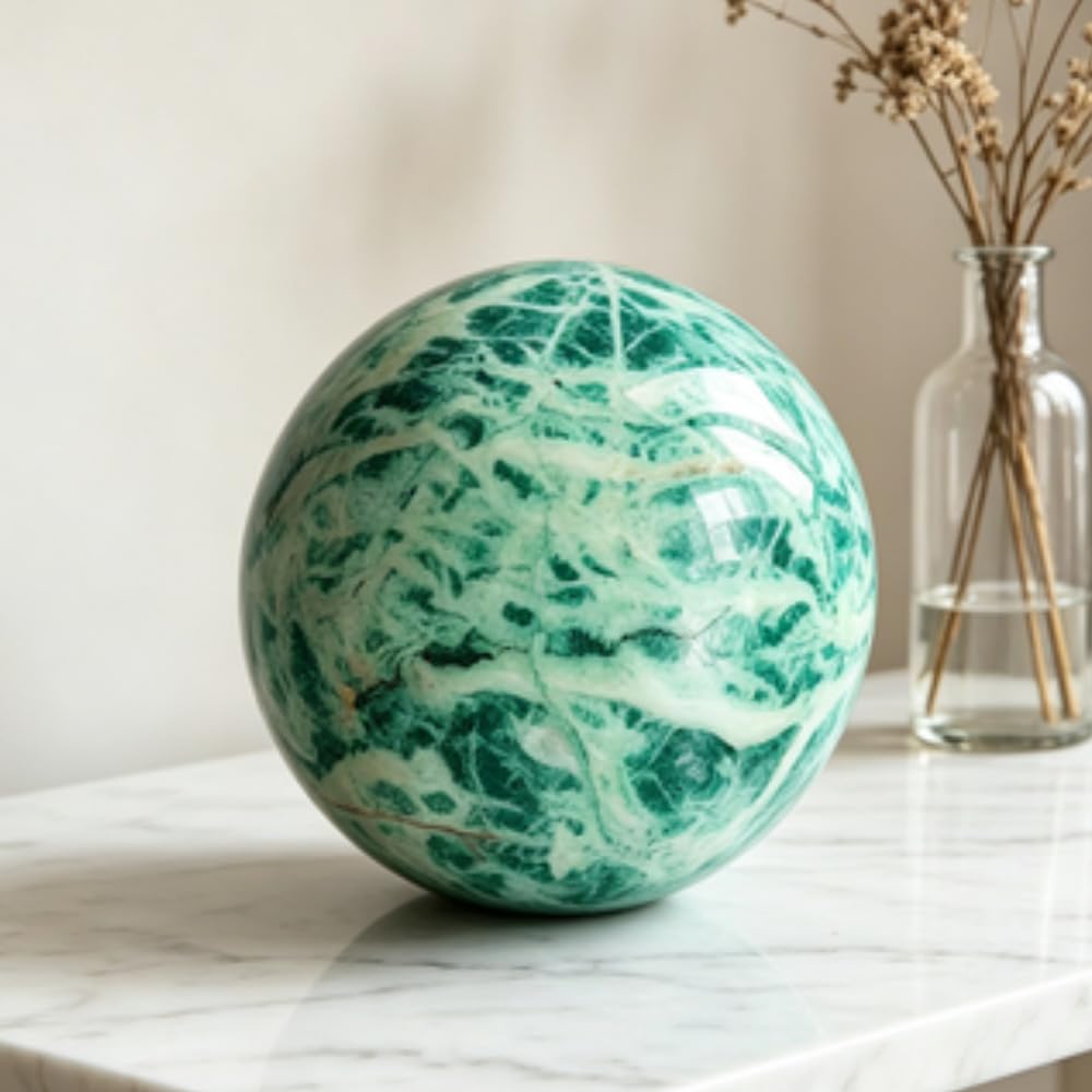 Sfera di cristallo verde naturale del Qinghai - Sfera di pietra grezza | Cristallo curativo per l'arredamento di casa e ufficio | Pietra energetica Feng Shui | Regalo per meditazione