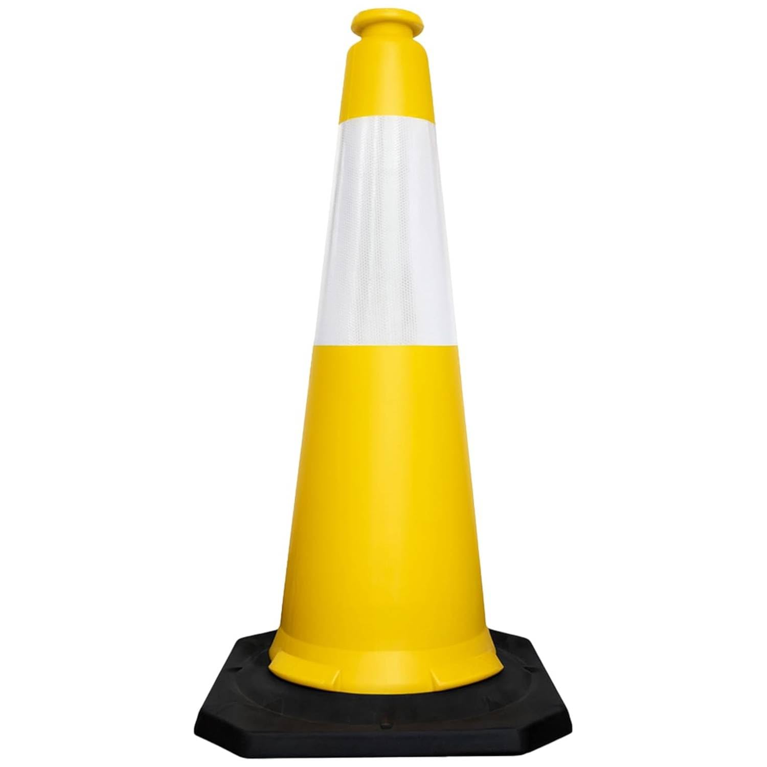 Berry Traffic Cone 1000MM Yellow with Black Rubber Base | High Visibility Reflective Safety Cone | PPC Road & Parking Traffic Control Cone | Wind Resistant Outdoor Construction Cone