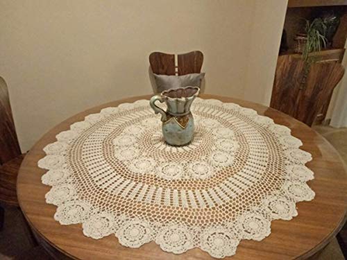 Damanni White Cotton Handmade Crochet Lace Tablecloth Doilies Table Overlay,Round,35 Inch #TOP4
