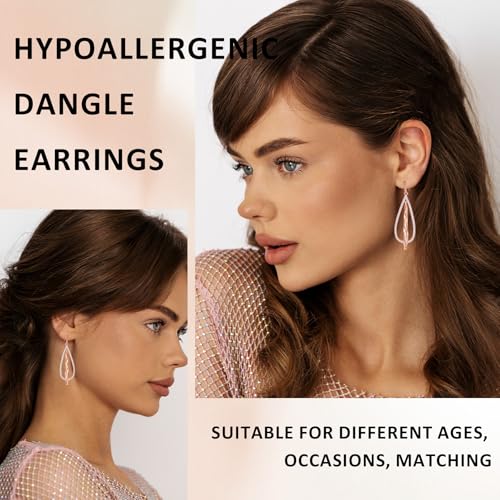 Sterling Silver Dangle Earrings for Women,14k Gold Plated Teardrop Earrings for Women Hypoallergenic Inlay 4A+ Cubic Zirconia,Sparkly Gold/Silver/Black/Rose Gold Rhinestone Earrings Gift for Women4