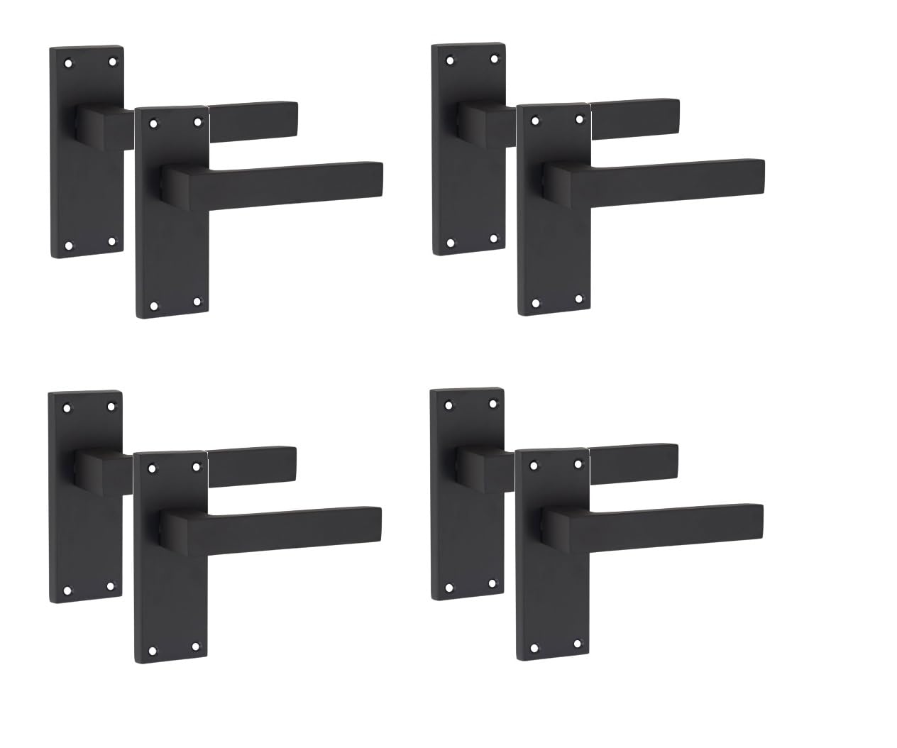 Golden GraceVictorian Straight Delta Door Handles Latch in Matt Black, 4 Pairs - 120mm x 40mm Backplate