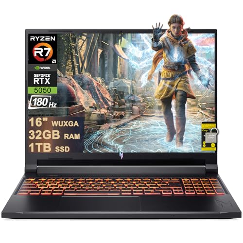 Image of acer Nitro V 16 AI Gaming Laptop 16 inch WUXGA IPS 180Hz AMD 8-core Ryzen 7 260 (Beats i7-13700H) 32GB DDR5 1TB SSD GeForce RTX 5050 (Up to 421 AI Tops) Backlit Wi-Fi6E Win11 ICP Hub