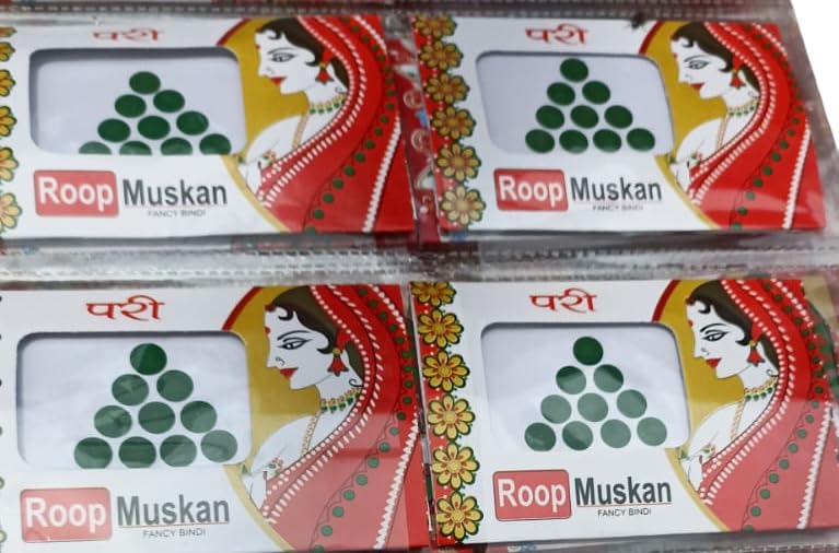 Beautiful Plain Round Dark Green Velvet Bindi Pack of 4 (Medium Size)-picture-24