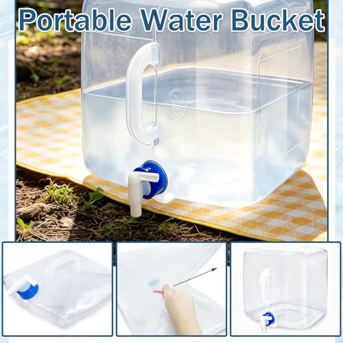2 Pack Contenedor de Agua Plegable de 5.3 Galones Libre de BPA con Grifo y Gancho miniatura 4