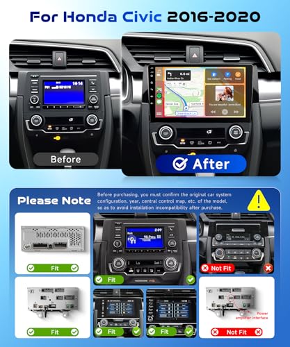 Image of 8Core 6GB+128GB Android 15 for Honda Civic 2016-2020 Radio,5.0 Bluetooth Car Stereo with Wireless Carplay,5Ghz WiFi,DSP 46EQ,Android Auto,9inch 1280x720 IPS Touch Screen,Backup Camera,63UIs,GPS,FM