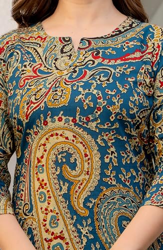 Image of rytras Women Woman Pure Cotton Printed A-Line Kurta Sets with Palazzos|Kurti Set for Woman|Cord Set for Women Cotton