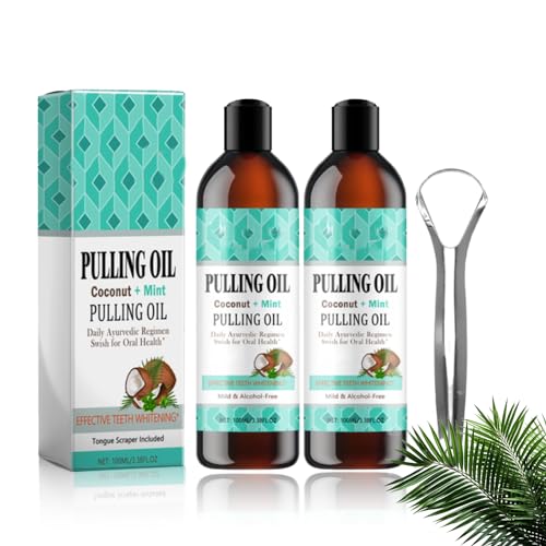 YANINEE 2 unidades 100 ml Oil Pulling for Teeth, Dientes de aceite de coco con aceite de menta de coco, blanqueamiento de dientes ayurvédico