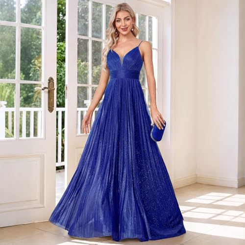 Image of Sexy Backless Maxi Formal Dress for Women with Sequin, Sleeveless Pleated Evening Gowns for Wedding and Cocktail