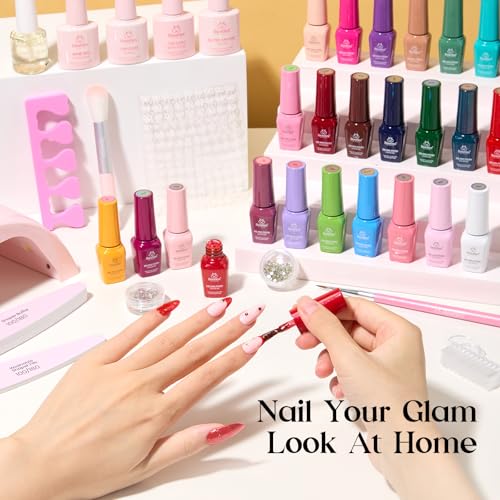 Image of Beetles Gel Nail Polish Kit with U V Light - 25 Colors Gel Polish Set 51 Pcs Imprints of Time Nail Kit One Color One Bottle with Top &Base Coat Beauty Must Have DIY Salon Manicure Gifts for Women