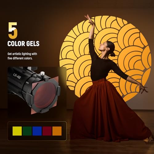 Image of NEEWER Spotlight Snoot Only for NEEWER MS60B, MS60C, MS150B, MS150C LED Video Light, Conical Snoot with 20 Projection Lens, Adjustable Focus, 16 Gobos, 5 Color Gels, Bag, LS-48