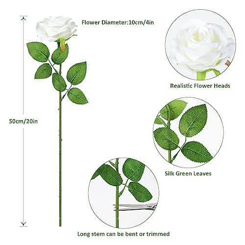 Dremisland 12PCS Artificial Rose Flowers 19" Tall Artificial Silk Flowers Realistic Roses Bouquet Long Stem Fake Silk Rose for Home Wedding Party Table Decor(Ivory White) image 8