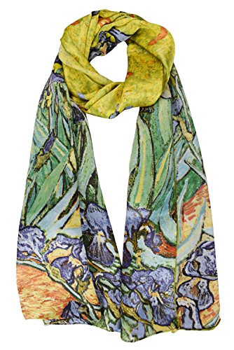 Luxurious 100% Charmeuse Silk World Famous Oil Painting Collection Long Scarf Shawl with Hand Rolled Edge, Van Gogh