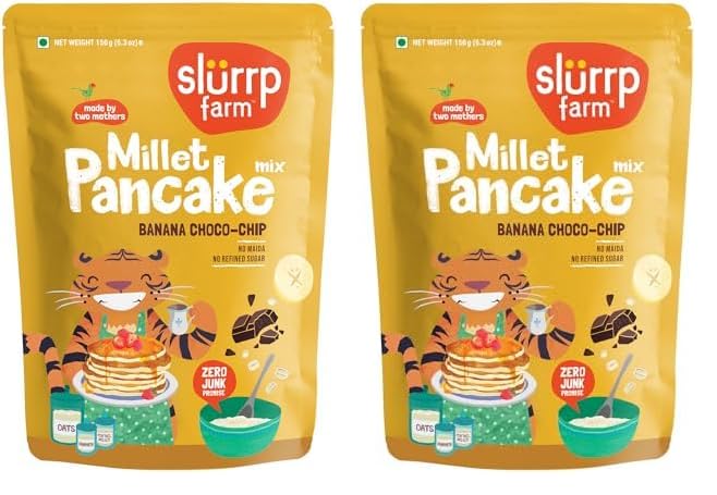Image of Slurrp Farm NO MAIDA Instant Breakfast Millet Pancake Mix, Banana Choco-Chip And Supergrains, Natural And Healthy Food, 150g (Pack of 2)