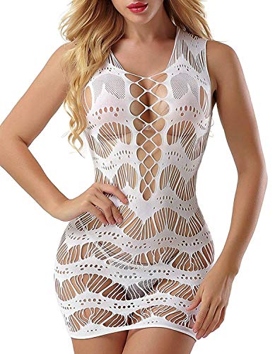 Acizi Lingerie en Dentelle Florale pour Femmes Lingerie en résille avec Culotte ajustée Lingerie Sexy (Blanc)
