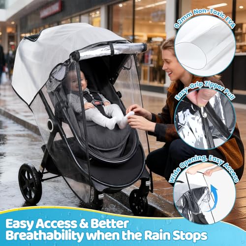 Image of Clear Stroller Rain Cover for Travel Strollers, Waterproof Recessed Zipper Design, Breathable Mesh Vents, Easy Access, Protects from Rain Wind Dust Snow