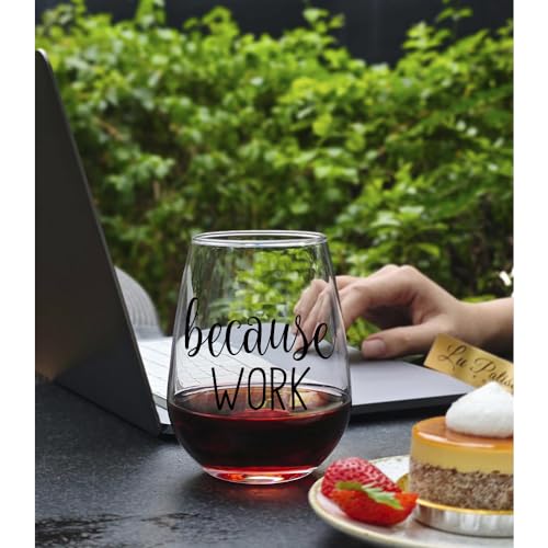 Vagafilla Father'S Day Gifts, Because Work Funny Stemless Wine Glass 15Oz thumb #3