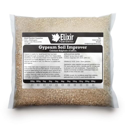 Elixir Gardens Gypsum | Calcium Sulphate Clay Breaker Agricultural Grade Natural Soil Improver | Homogenous Granule Wind Resistant | Various Sizes 250g-25kg | (1kg) | Treats 5sqm
