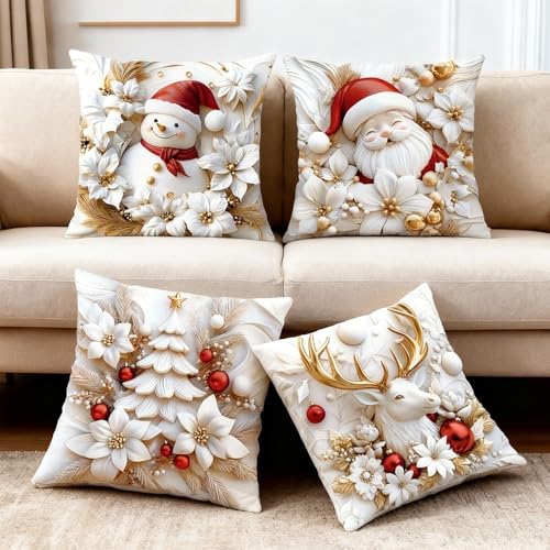 Kissenbezug Weihnachten, 4 Stück Weihnachten Dekorative...