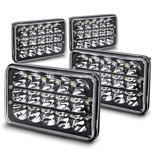 TRUE MODS 4pc Black 6x4 4x6 Inch LED Headlights 45W H4 High Low Sealed Beam H4652 H4666 H6545 H4651...