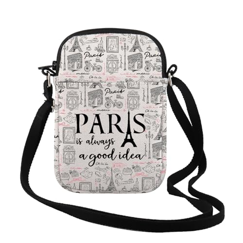 TSOTMO Paris Travel Gift Paris City Skyline Paris Is Always A Good Idea Zipper Pouch Crossbody Bag Paris Gift for Sister Mom