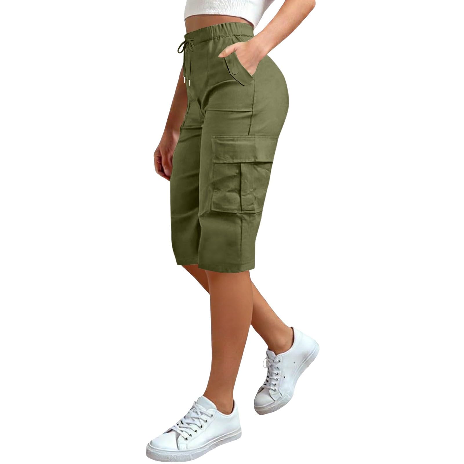 Generico Pantaloni da Lavoro Donna Multitasche Bermuda Estivi Cargo Pantaloncini Vita Elastica Leggeri Shorts Escursionismo Casual Esterno Pantaloni Corti per Viaggi Escursioni con 4 Tasche