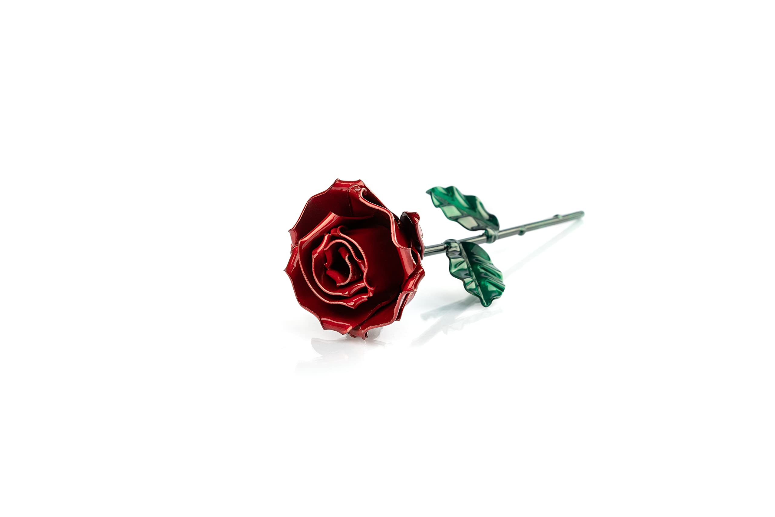 Forging Art Bcn® Rosa Eterna de Hierro Forjada a Mano - Regalo Día de la Madre, San Valentín, Bodas de Hierro (6 Aniversario) (Roja/Verde sin Base)