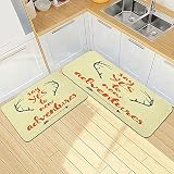 FALOME Lot de 2 Tapis de Cuisine antidérapants, Absorbe l'eau et l'huile,Mots calligraphiques d'aventure Bois et flèche sur Fond pointillé Grunge Orange brûlé,Tapis de Sol pour l'intérieur