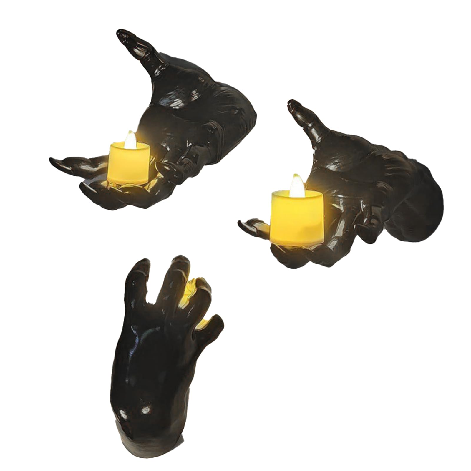 Pack de 3 candelabros de mano de esqueleto para decoración de terror en Halloween