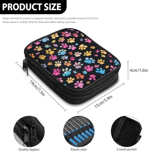 Image of Crochet Hook Case Dog Paw Crochet Hook Holder Portable Crochet Hook Storage Bag with Web Pockets Suitable for Crochet Needles /Knitting Accessories