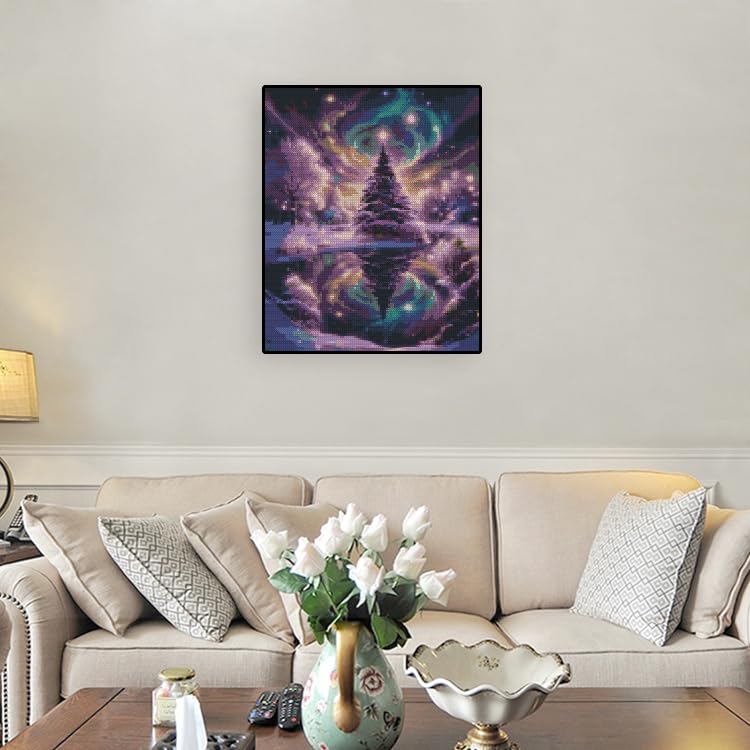 Image of Tree Stamped Cross Stitch Kits - Starry Night Needlepoint Counted Cross Stitch Kits for Beginners Adults Patterns Crossstitching Dimensions Embroidery Kits Arts and Crafts