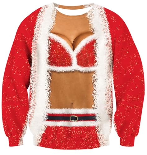 TUONROAD Sweatshirt di Navidad Mujeres Divertida 3D Impreso Ugly Christmas Jersey Sweatshirt Crew Neck Manga Larga uéter Jumper Hombres - XXL