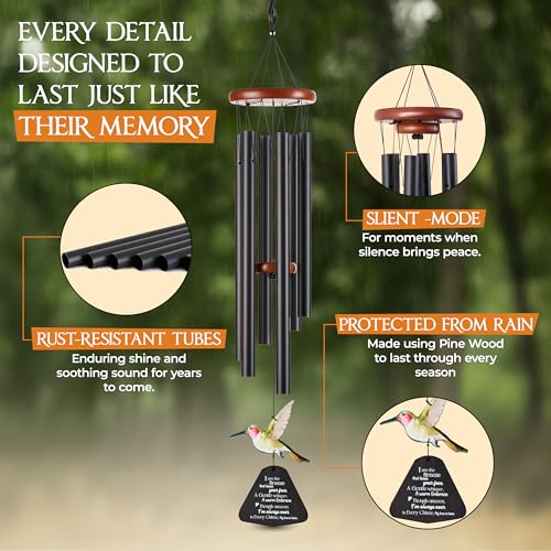 Image of 32 Inch Hummingbird Memorial Wind Chimes Outdoor, Sympathy Gifts for Loss of Loved One, Memorial Gifts for Loss of Mom, Sympathy Wind Chimes for Mother, Father, Brother, Sister