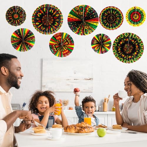 Image of Outus 9 Pcs Juneteenth Kente Paper Fans Black History Month Decor,Design