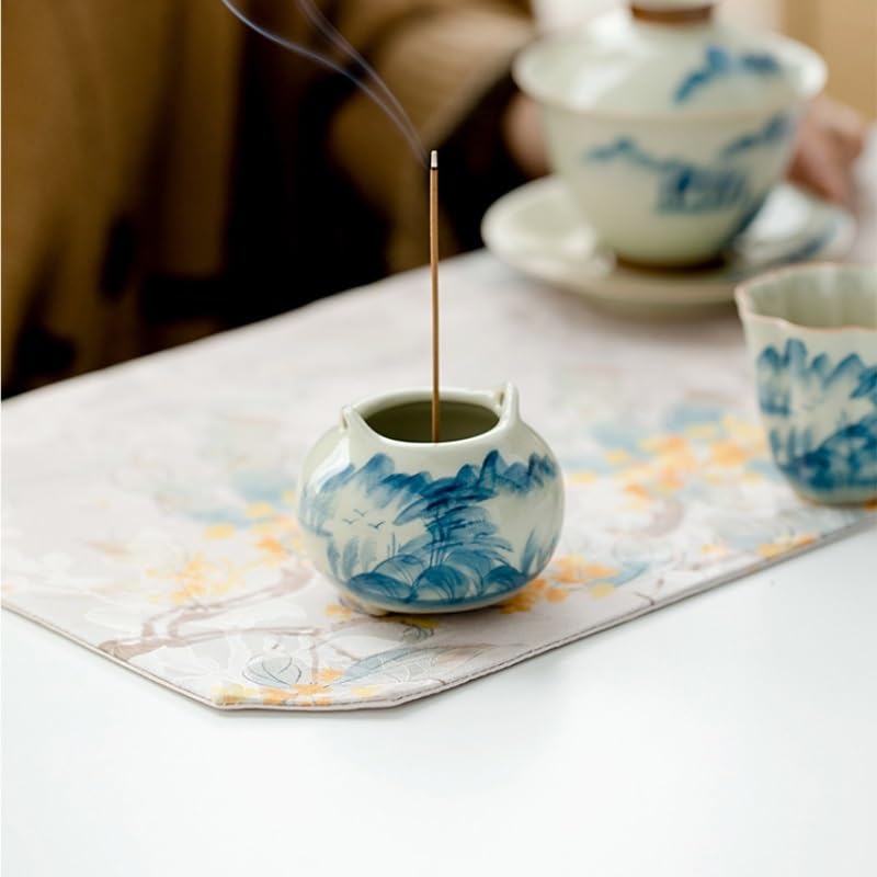 Quemador de Incienso Quemador de incienso pintado a mano con esmalte de hielo, quemador de incienso pequeño de dos orejas, estufa pequeña de madera de agar china, decoración de escritorio de estudio Q