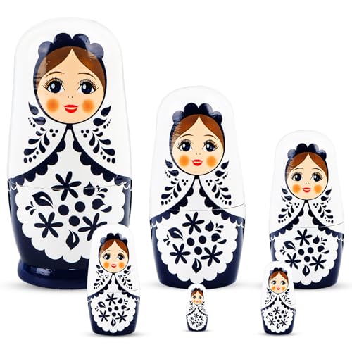 Matriochka Russe pour Les Enfants 6 pièces,Bois Six Couches Fille Russe nid poupée, matriochka Figures empiler des poupées de Jouets Cadeau pour Les...