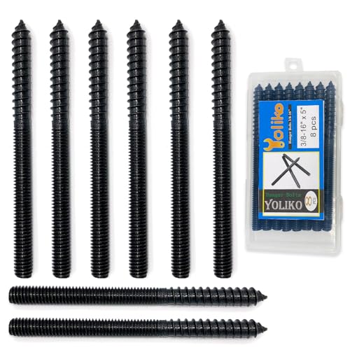 Image of 8 Pack 3 /8-16 x 5 Inch Black Hanger Bolts 3 /8-16 inch Double Headed Bolts 3 /8 Wood Dowel Screw Self-Tapping Screw Hanger Bolts for Furniture Screws Double Screw Threaded Rods Bolt 127mm Length