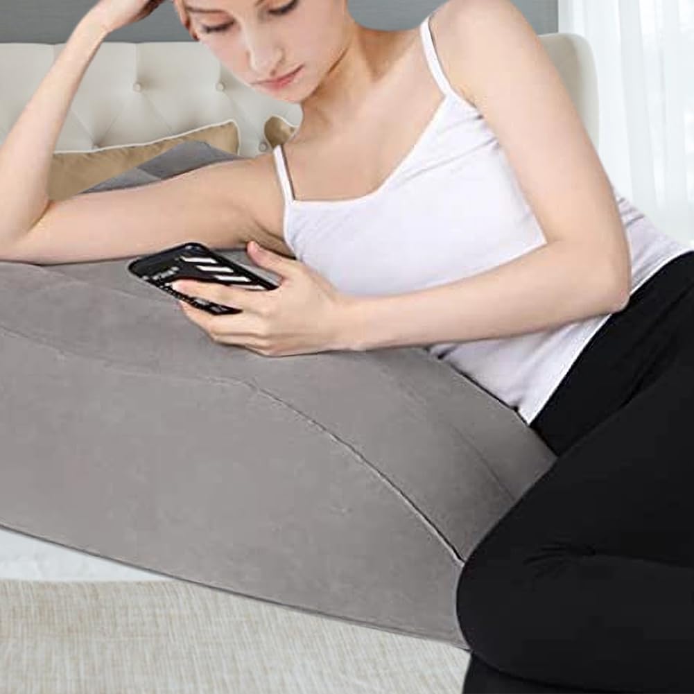 DASIAUTOEM Cuscino di Supporto per Gambe e Ginocchia, Cuscino a Cuneo Gonfiabile, Cuscino per Elevare le Gambe, Miglioramento del Sonno, Traspirante e Lavabile (Grigio)